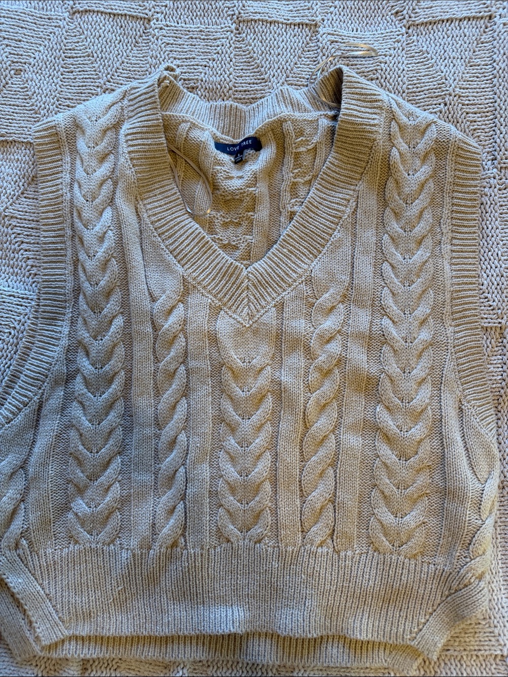 Cream Cable Knit V-Neck Sweater Vest